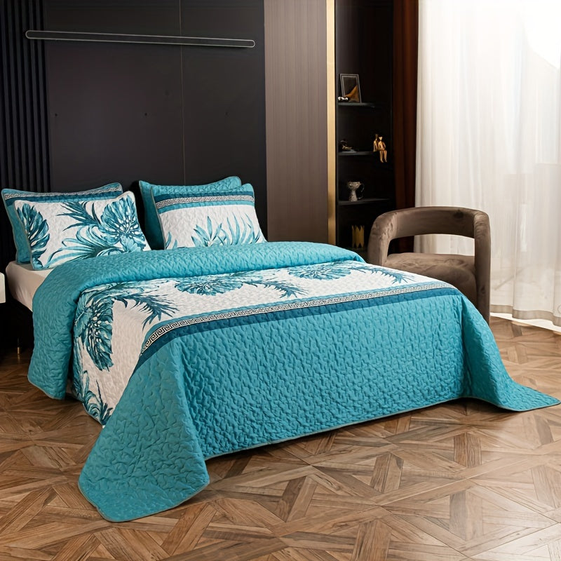 Tropical Teal Palm Print Reversible Bedspread Set from Beachtique