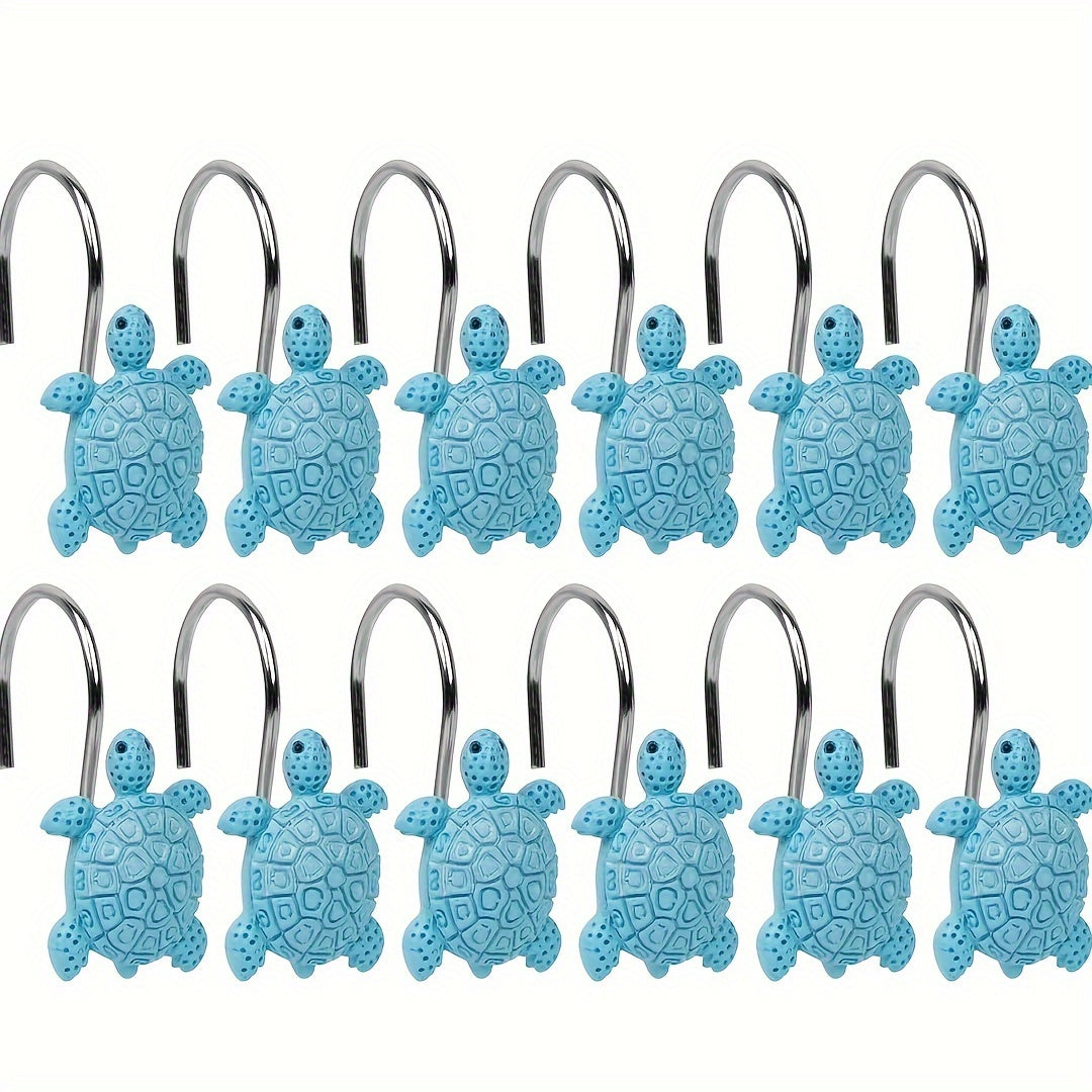 Sea Turtle Shower Curtain Hooks - Light Blue Color for Turtle-Themed Bathroom Decor from Beachtique Beach Boutique