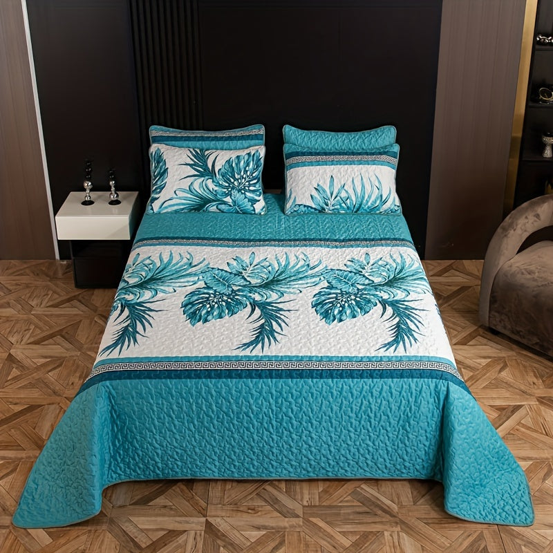 Tropical Teal Palm Print Reversible Bedspread Set from Beachtique