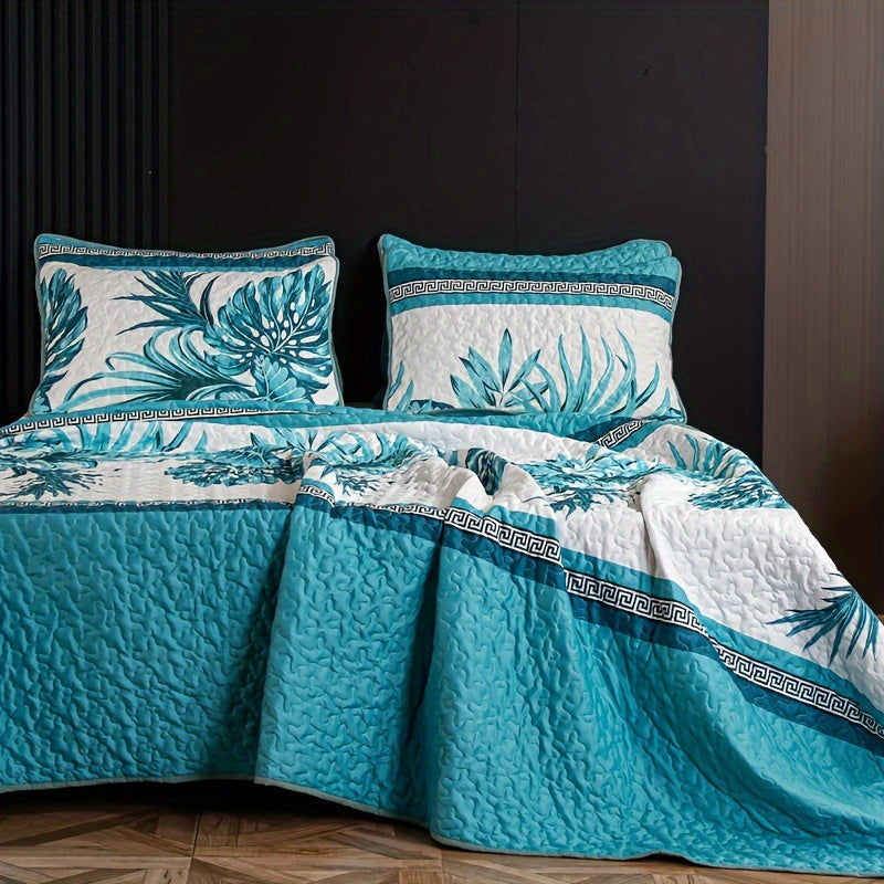 Tropical Teal Palm Print Reversible Bedspread Set from Beachtique