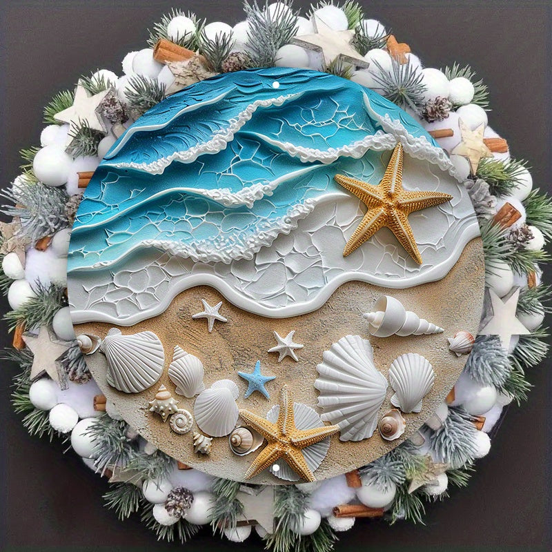 Decorative Circular Ocean-themed Wreath with Starfish & Shells Coastal Style Art from Beachtique