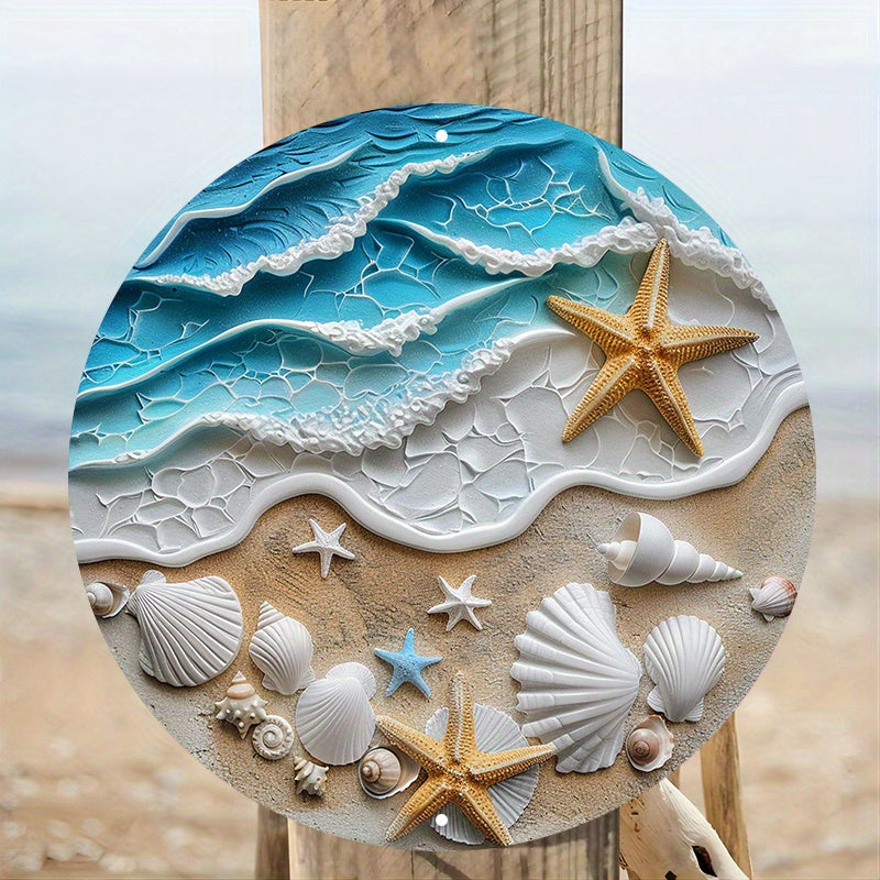 Circular Ocean Wreath with Starfish & Shells Beach Themed Art from Beachtique