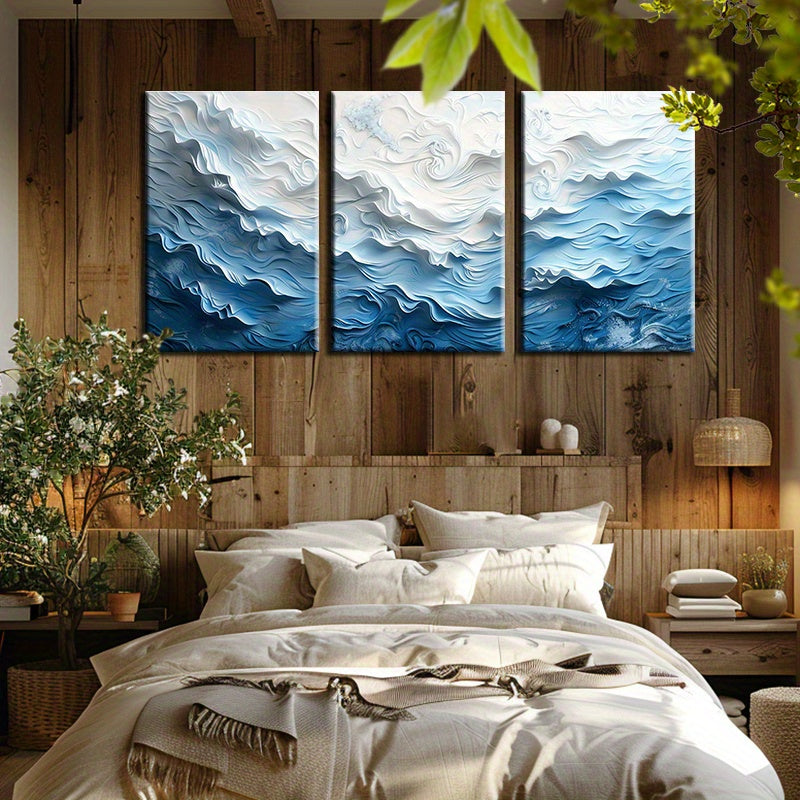 3D Wave Effect Canvas Print Wall Art Blue Ocean 3-Panels Abstract Beachtique Beach Boutique