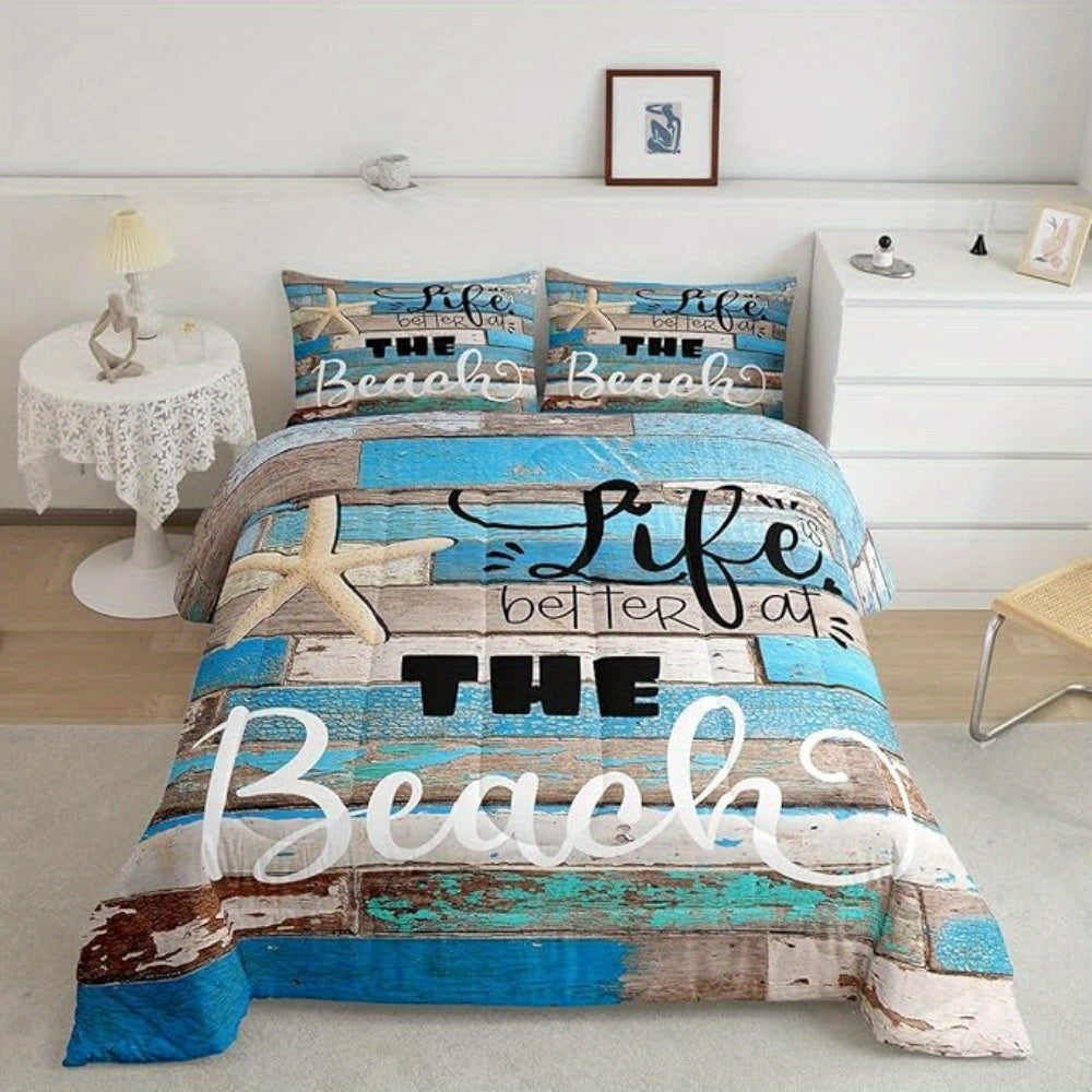 Coastal Themed Bedroom Decor "Life is Better at the Beach" Comforter Set from Beachtique