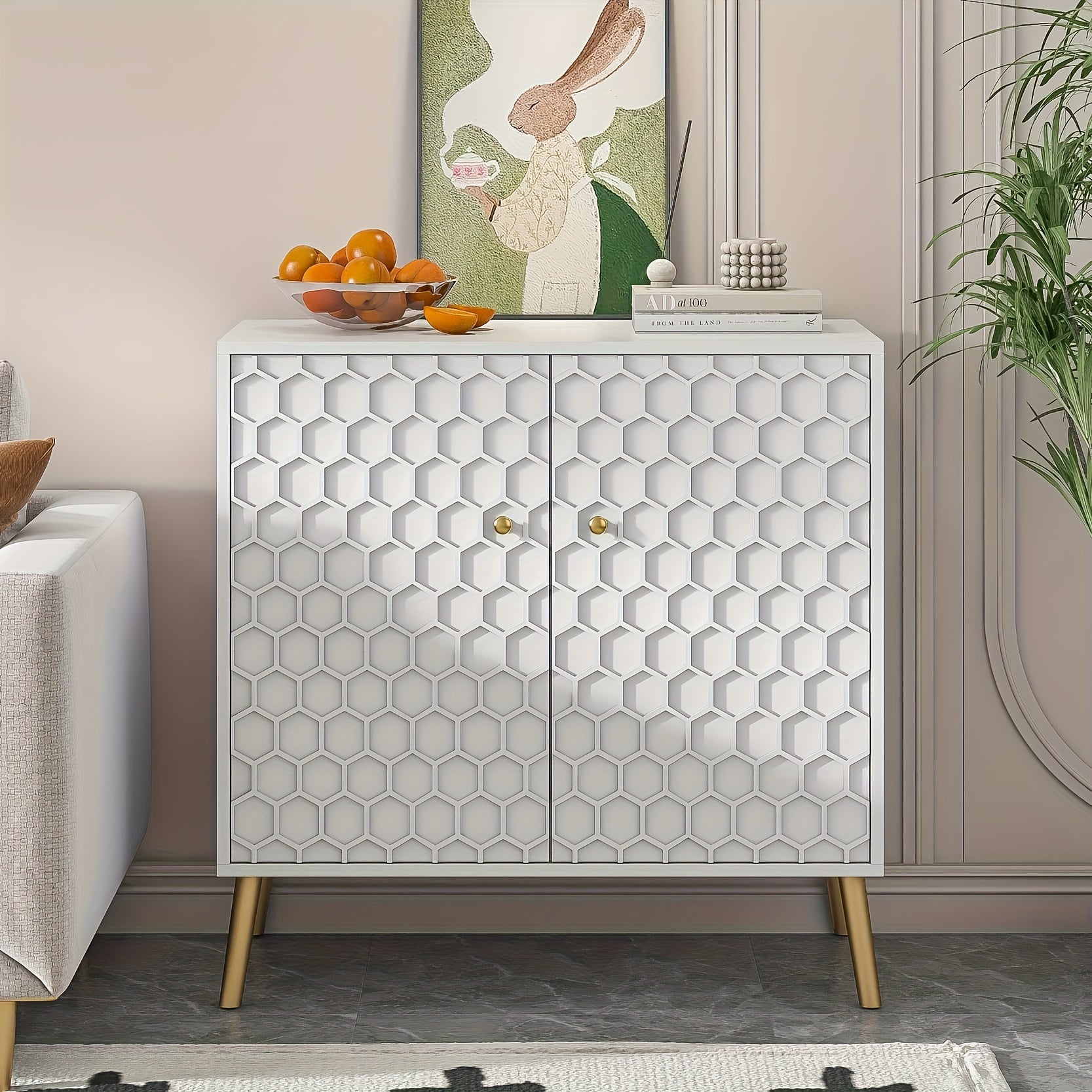 Modern Hexagonal Honeycomb Design White Storage Table from Beachtique