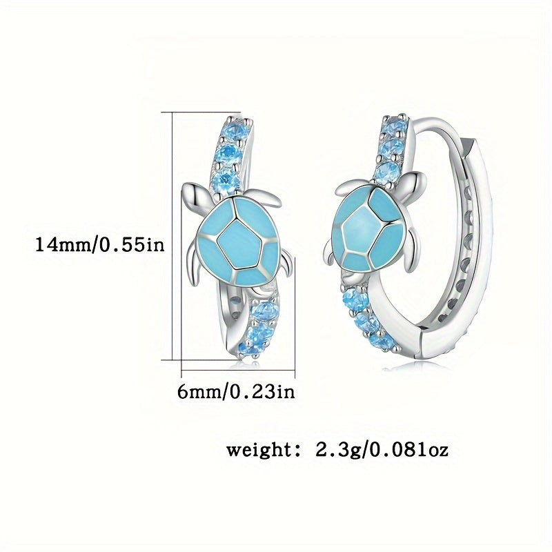 Turtle Design Blue Hoop Earrings