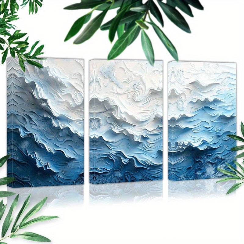 3D Wave 3-Panel Canvas Print Wall Art - Beachtique Beach Home Decor