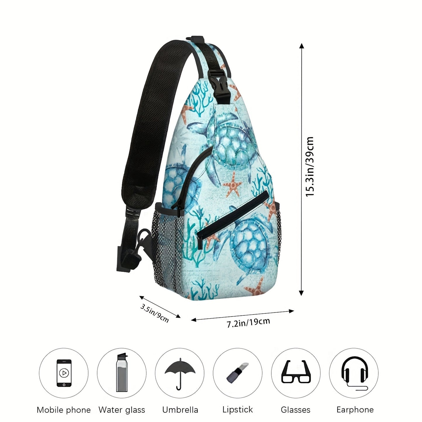 Stylish Aqua Sea Turtle Crossbody Sling Bag from Beachtique