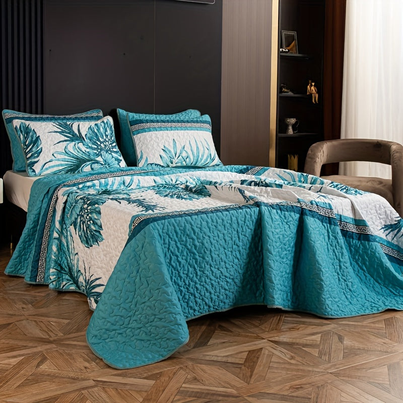 Tropical Teal Palm Print Reversible Bedspread Set from Beachtique