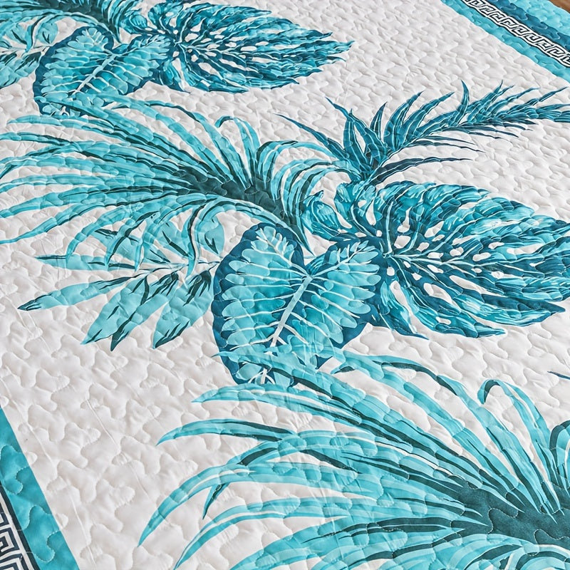 Tropical Teal Palm Print Reversible Bedspread Set from Beachtique