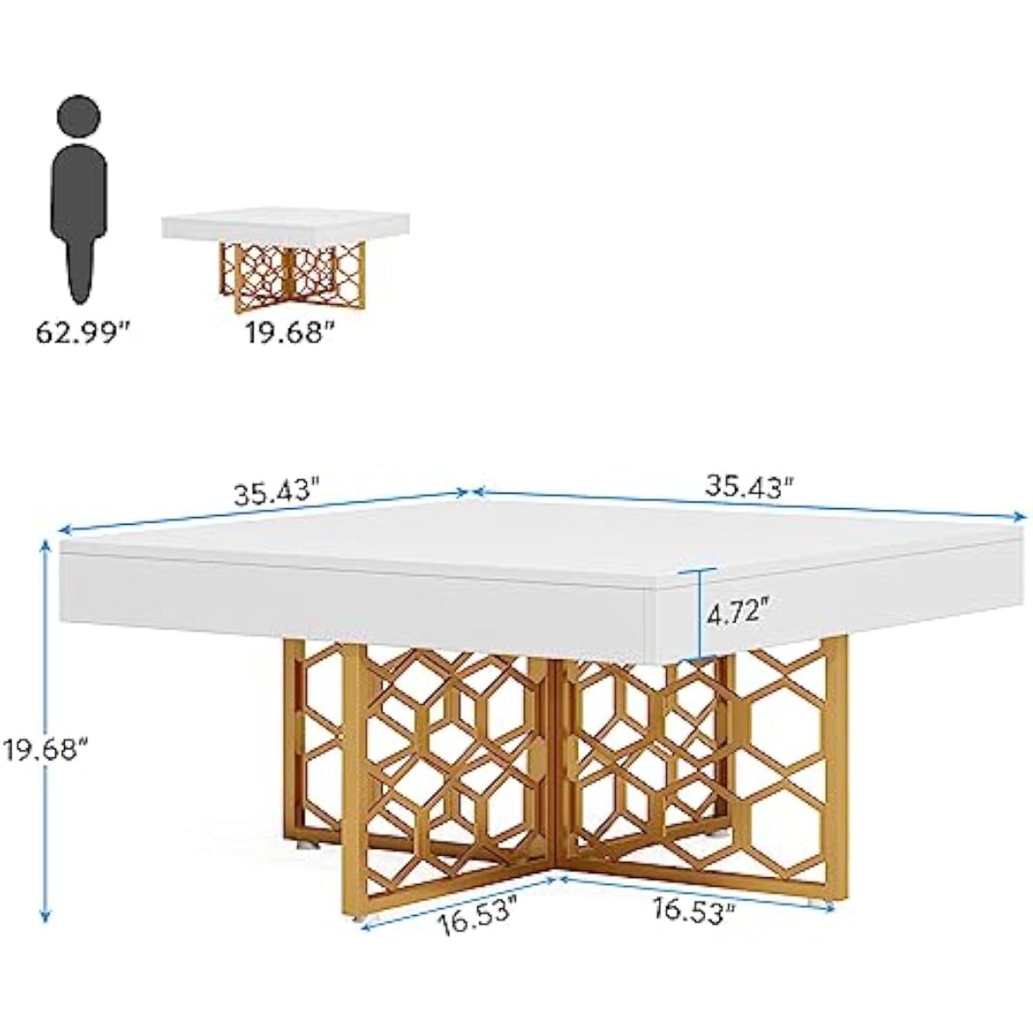 Luxury Square Coffee Table with Gold Accents and White Surface from Beachtique Beach Boutique