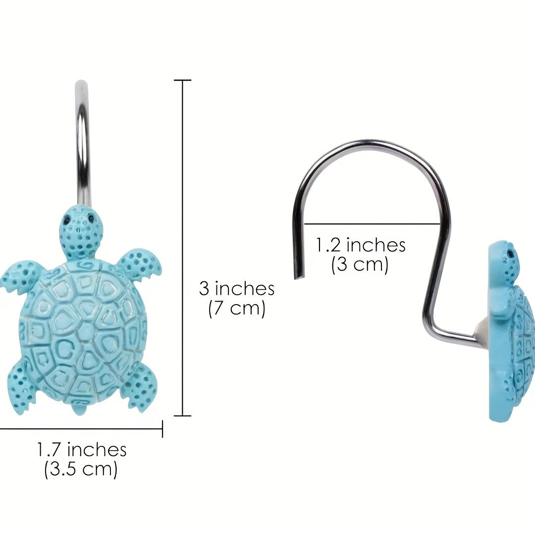 Sea Turtle Shower Curtain Hooks -Light Blue Color for Turtle-Themed Bathroom Decor from Beachtique Beach Boutique