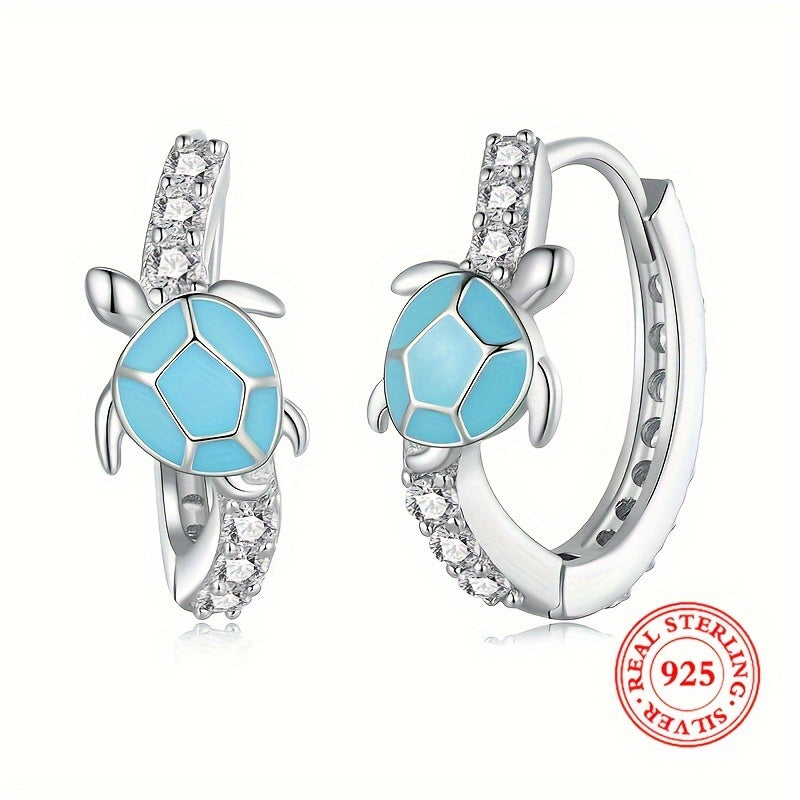 Turtle Design Blue Hoop Earrings