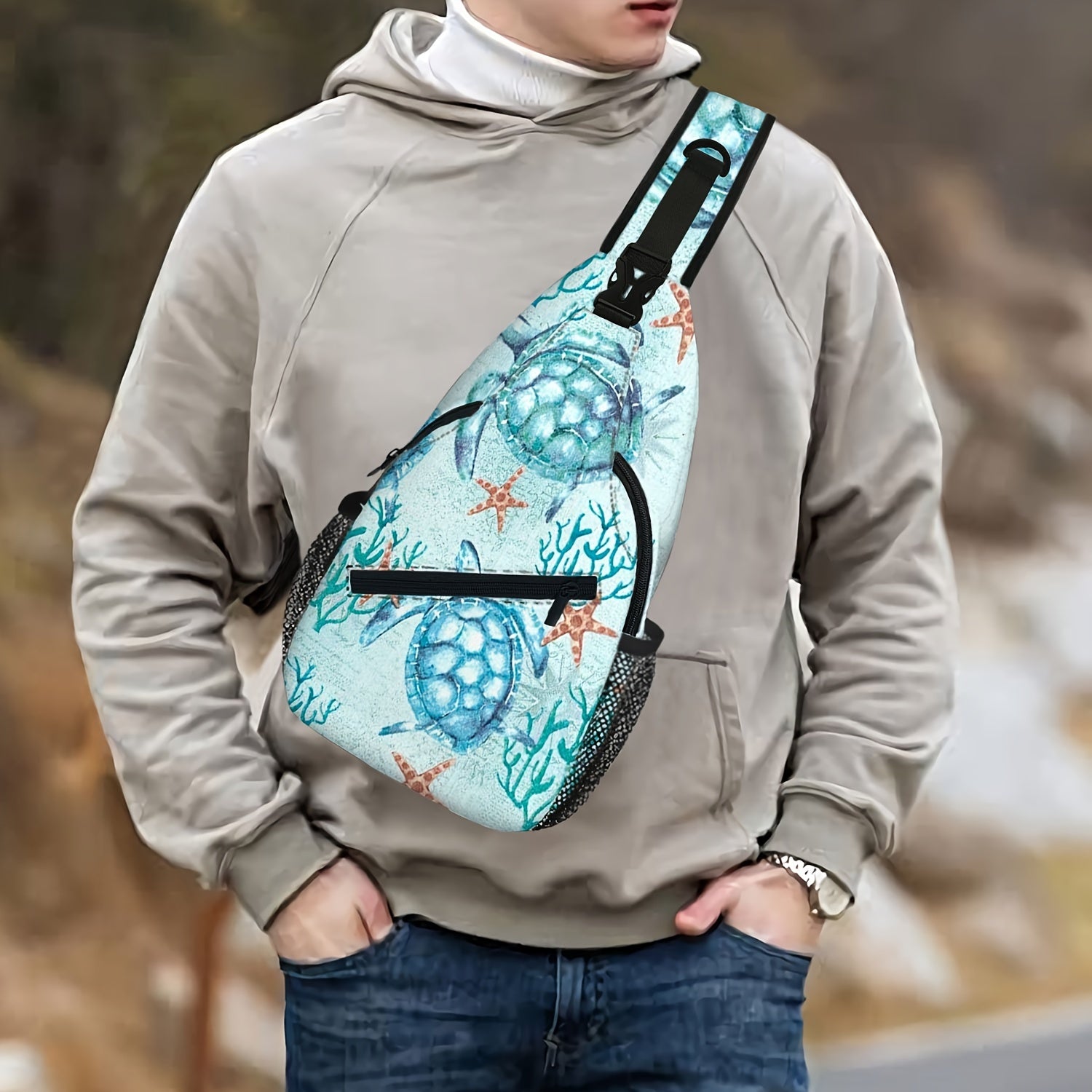 Stylish Aqua Sea Turtle Crossbody Sling Bag from Beachtique