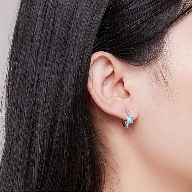 Turtle Design Blue Hoop Earrings