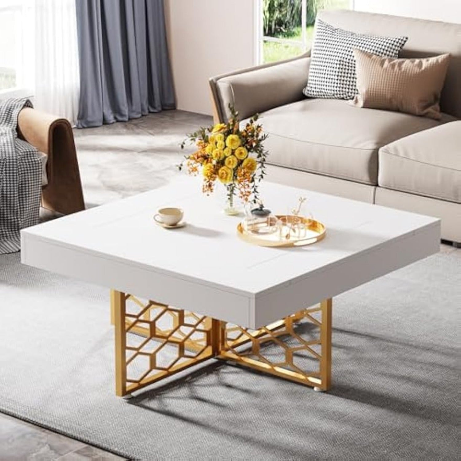 Sophisticated White and Gold Coffee Table for Home Decor from Beachtique Beach Boutique