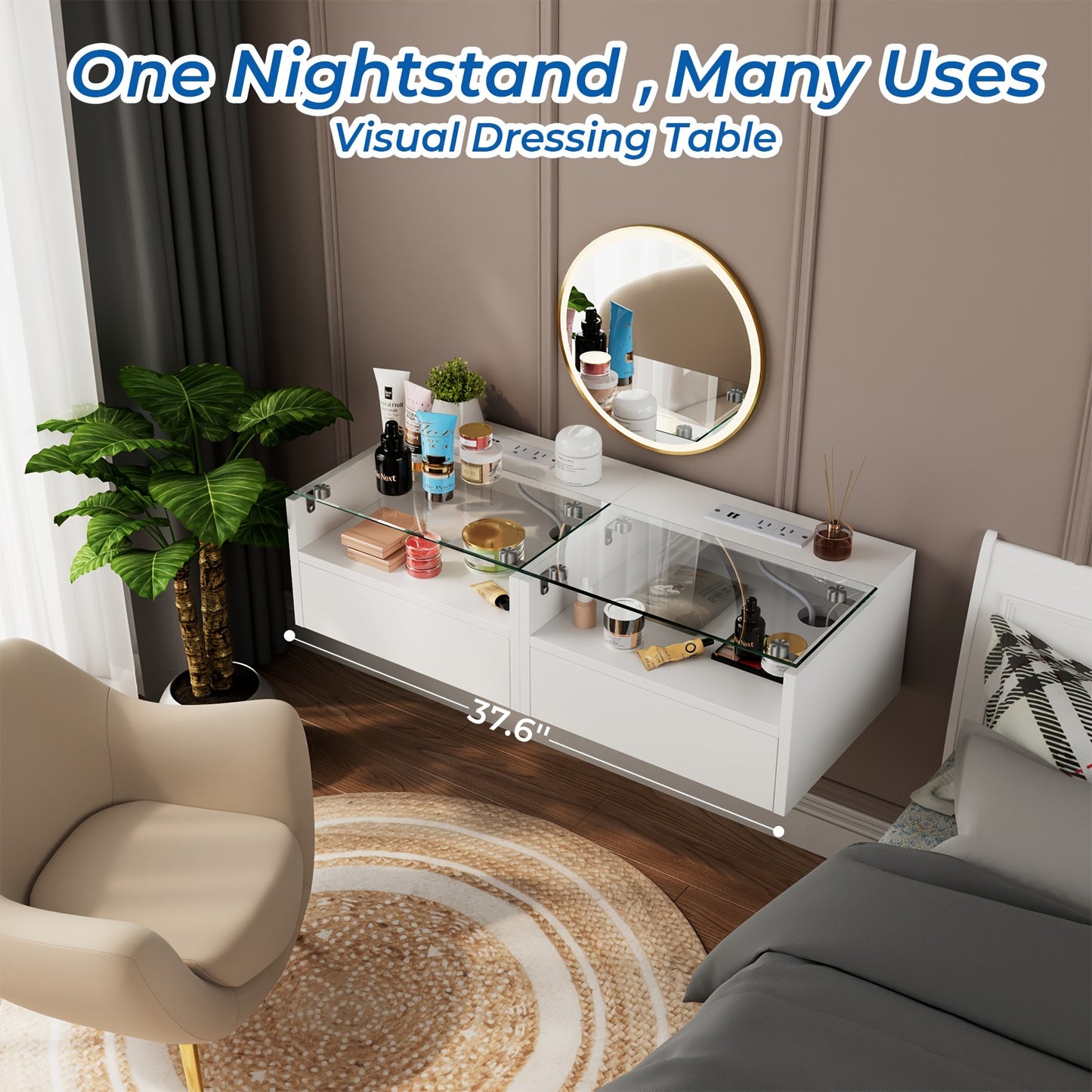 Modern White LED Floating Nightstand from Beachtique Beach Boutique