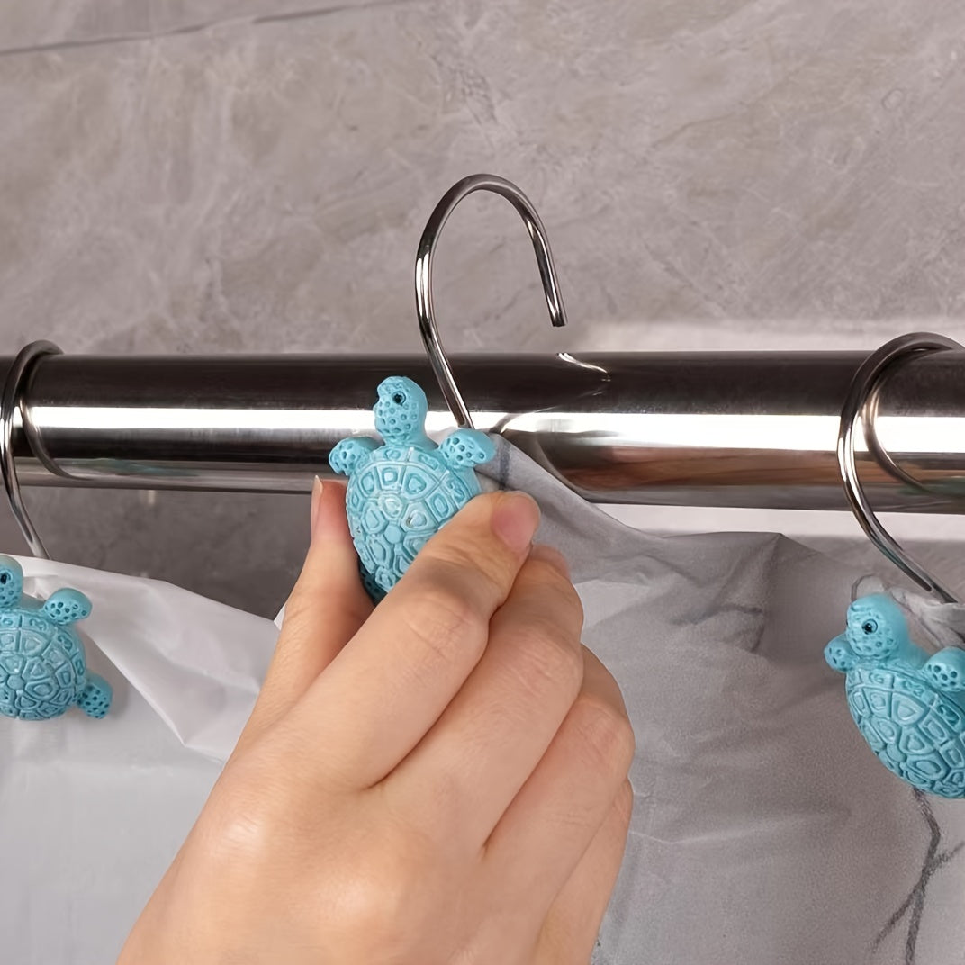 Sea Turtle Shower Curtain Hooks -Light Blue Color for Turtle-Themed Bathroom Decor from Beachtique Beach Boutique