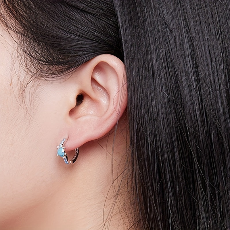 Turtle Design Blue Hoop Earrings