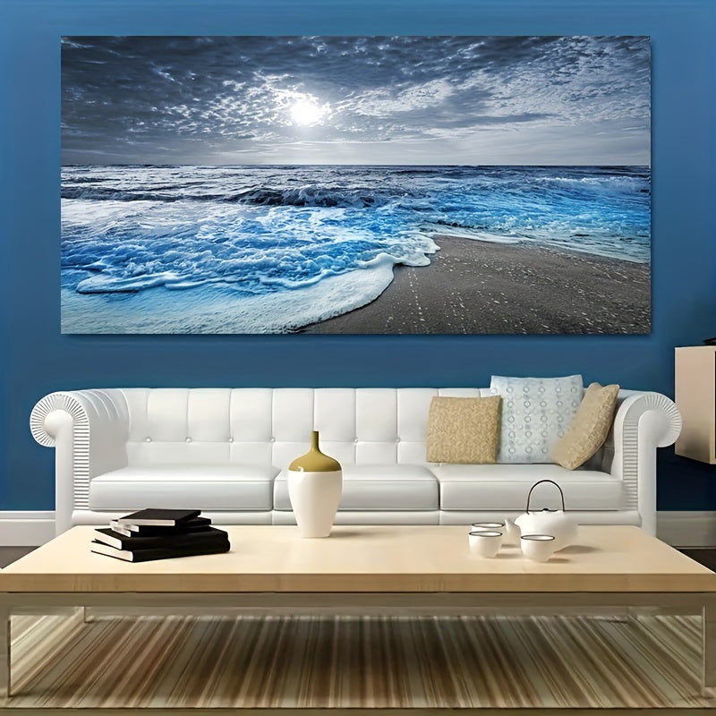 Blue Ocean Dusk Beach Canvas Wall Art - 20 x 40 inches. Living Room Beach Decor from Beachtique