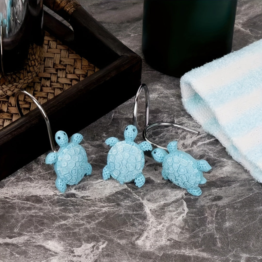 Blue Turtle Shower Curtain Hooks for Turtle-Themed Bathroom Decor from Beachtique Beach Boutique