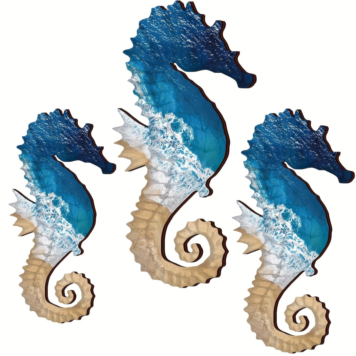 Mediterranean Beach Coastal Style Seahorse Wall Decor - 3 Piece Set from Beachtique