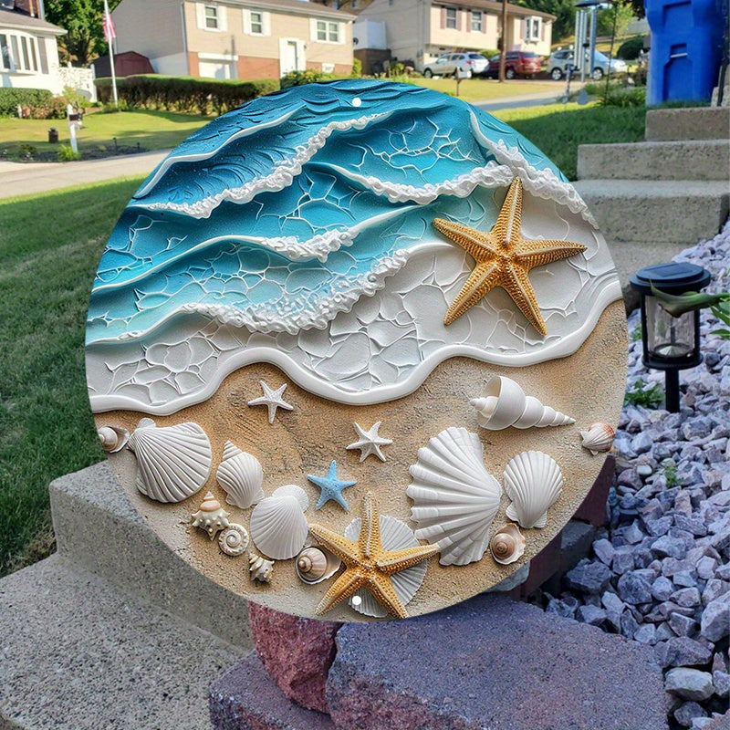 Circular Ocean Wreath with Starfish & Shells Beach Themed Art from Beachtique