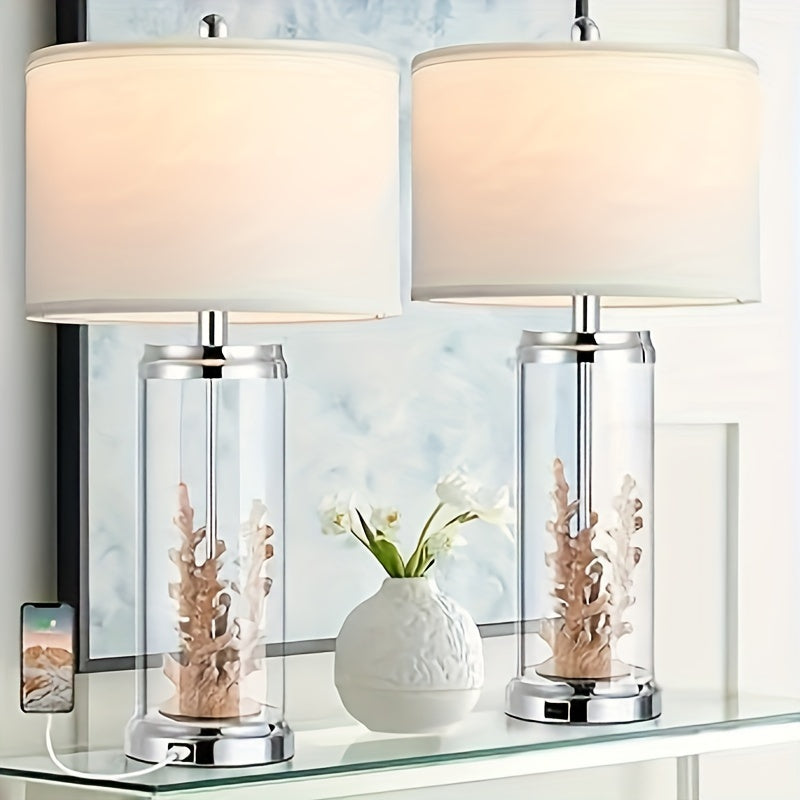 Clear Coral Side Table Lamp Set of 2 - Beach Themed Home Decor - Beachtique