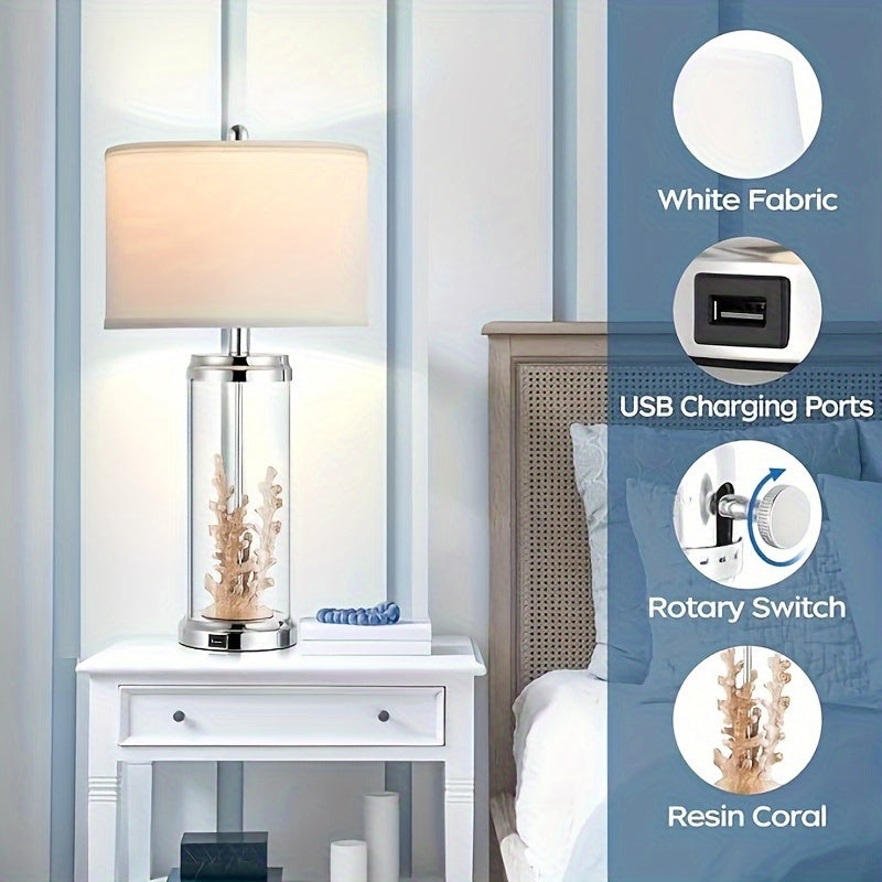 Modern Beach-style Set of 2 Table Lamps with USB Ports Beach Themed Home Decor - Beachtique