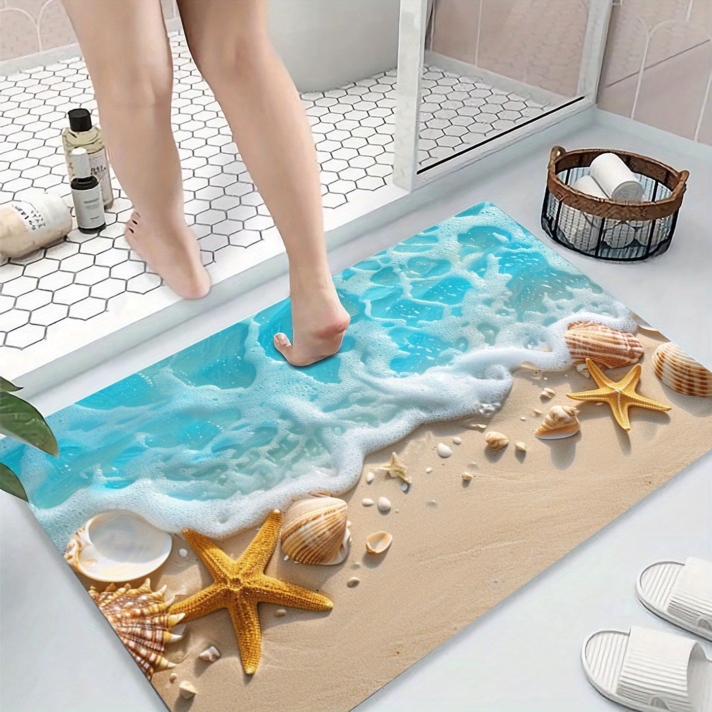 Coastal Seashell Shore Bathroom Mat Set from Beachtique