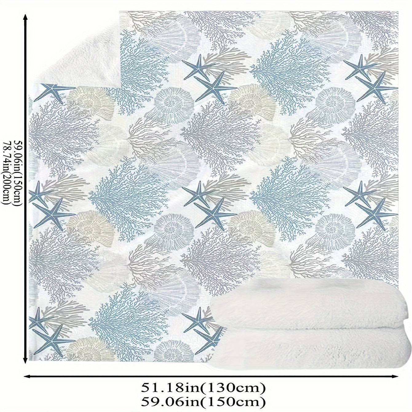 Coastal Style Premium Flannel Throw Blanket with coral, shellfish and starfish - sizes - from Beachtique