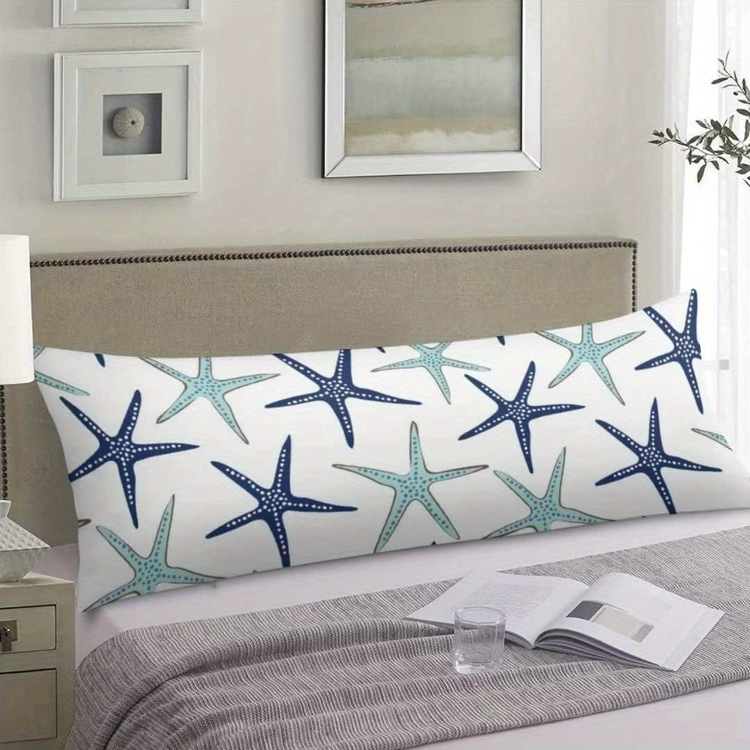 Coastal Style White Navy Teal Starfish Body Pillow Cover