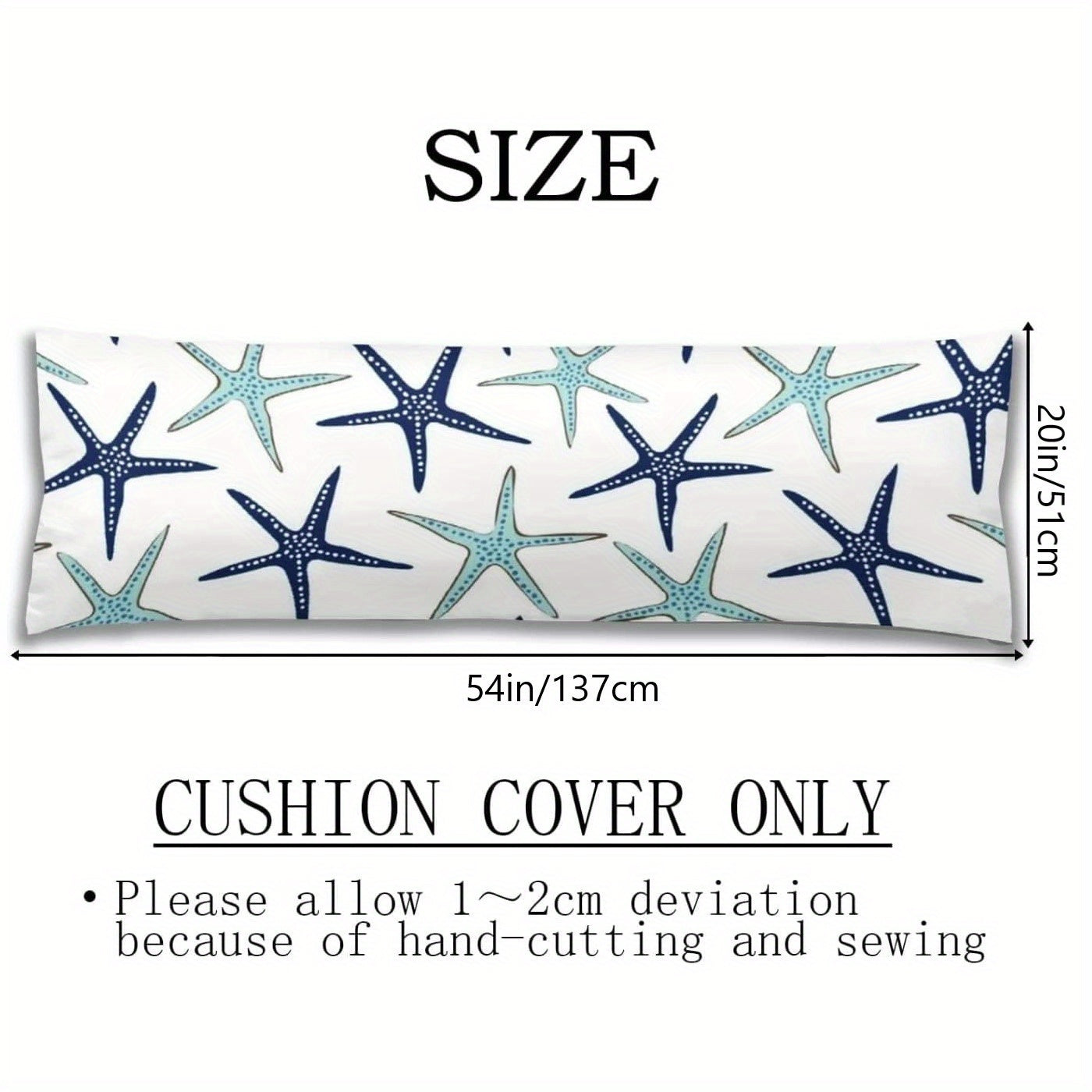 Coastal Style White Navy Teal Starfish Body Pillow Cover Sizing from Beachtique