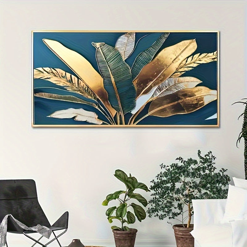 Beachtique Golden Blue Tropic Palm Leaves Canvas Wall Art