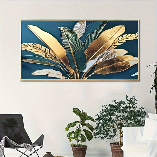 Beachtique Golden Blue Tropic Palm Leaves Canvas Wall Art