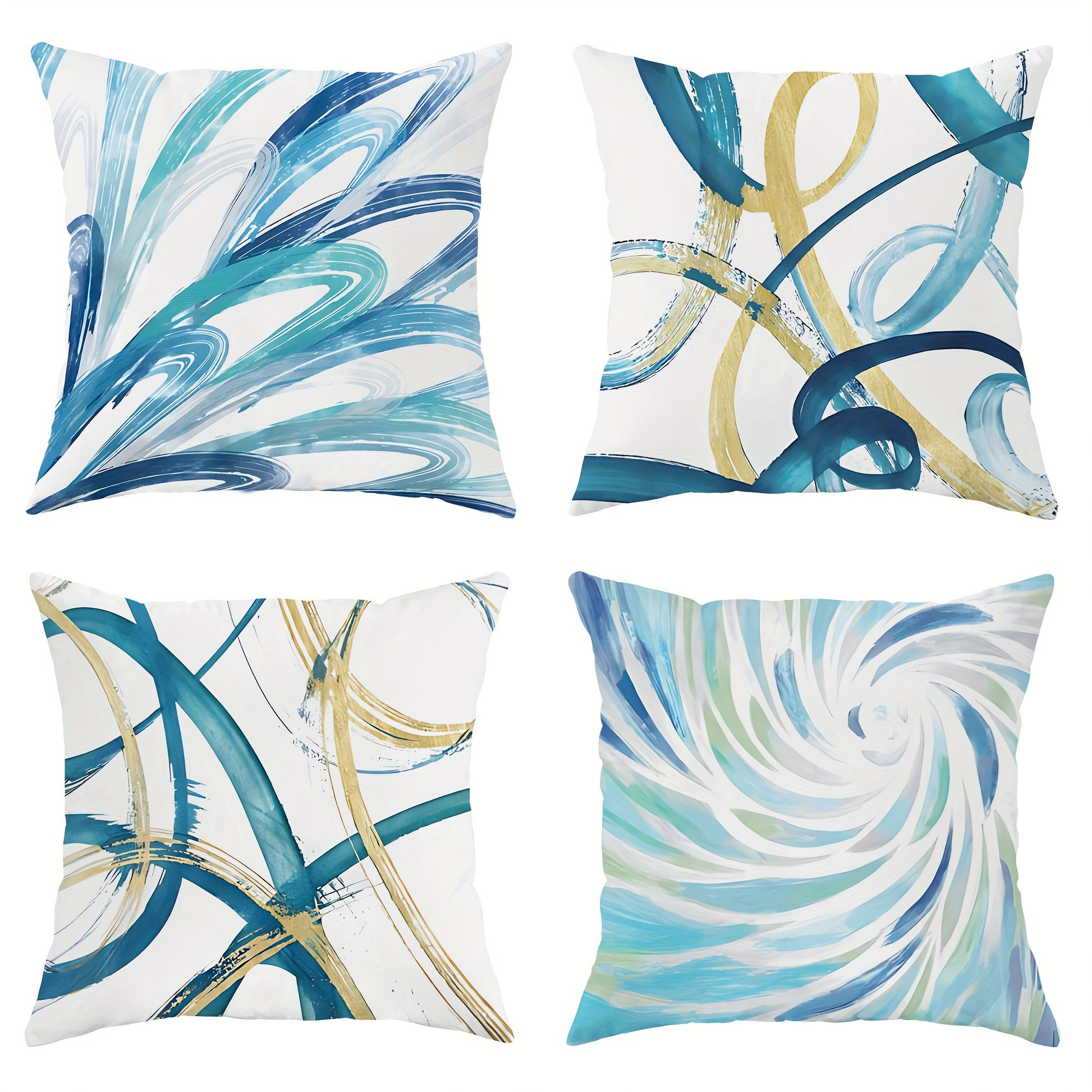 Modern Decorative Throw Pillow Covers - White, Teal, Gold set of 4 from Beachtique