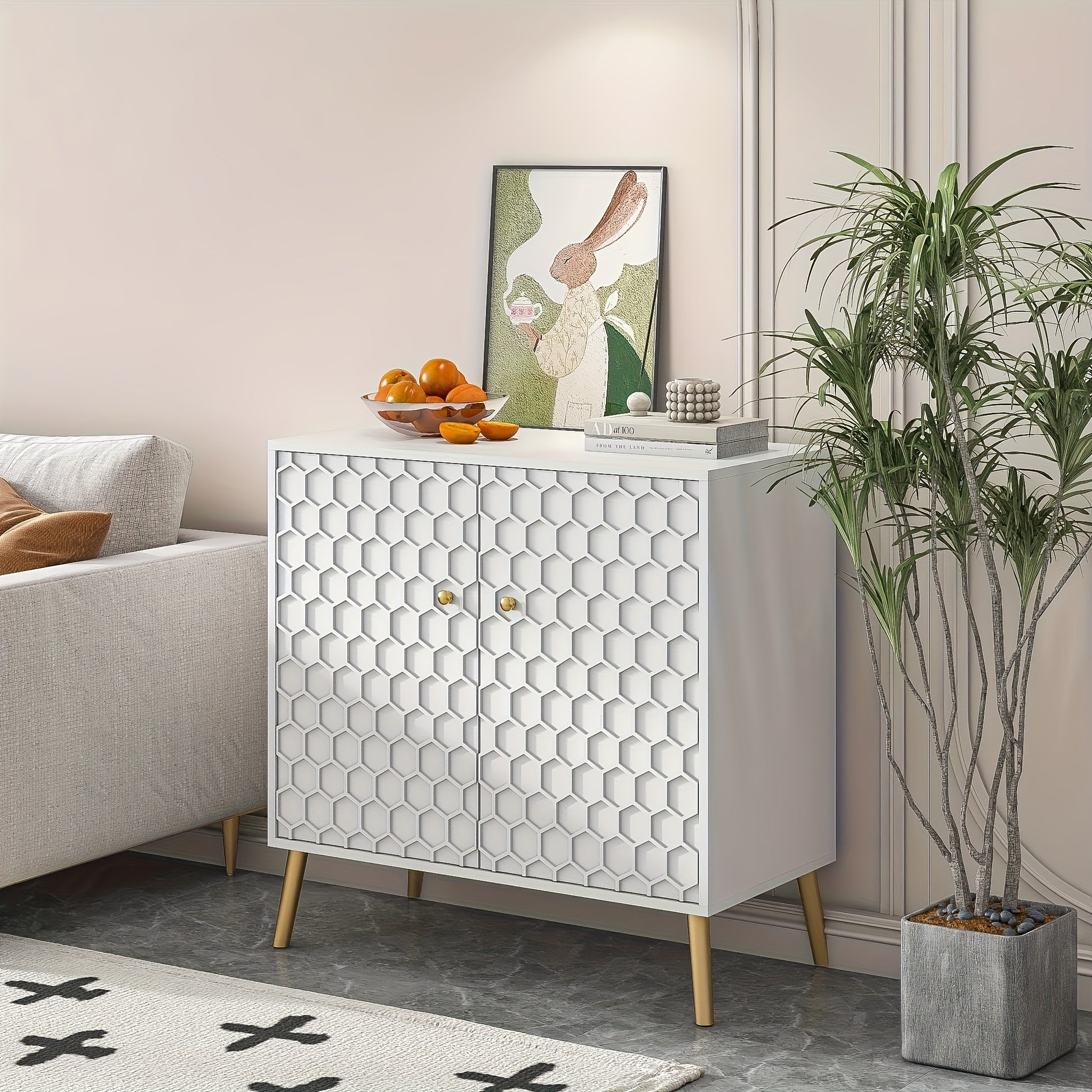 Modern Hexagonal Honeycomb Design White Storage Cupboard from Beachtique