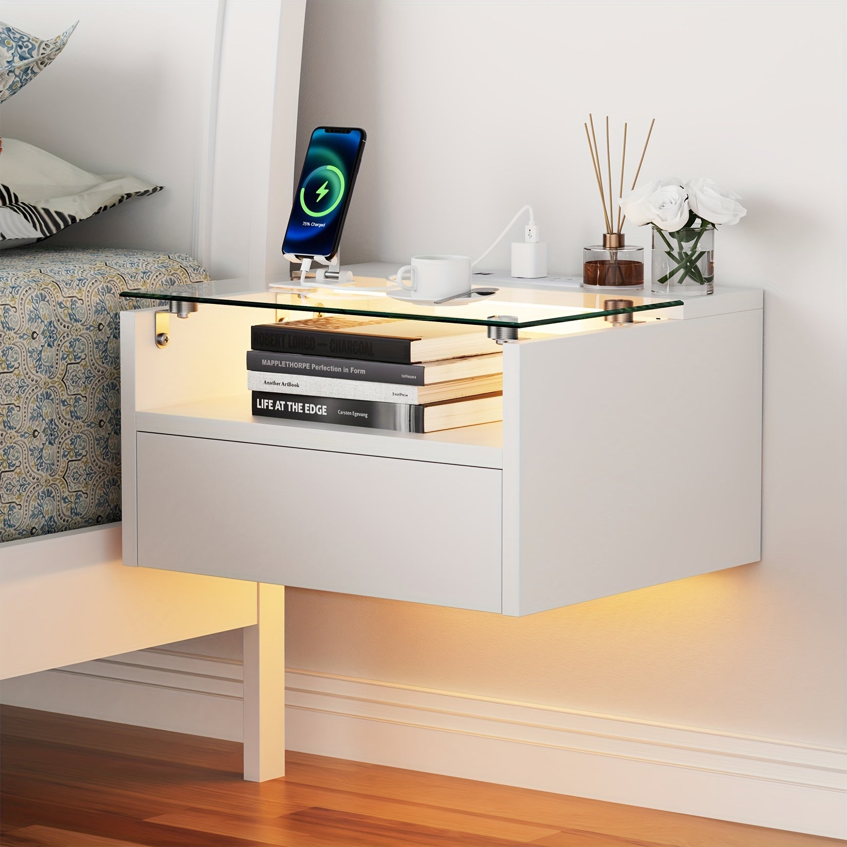 Modern White LED Floating Nightstand from Beachtique Beach Boutique