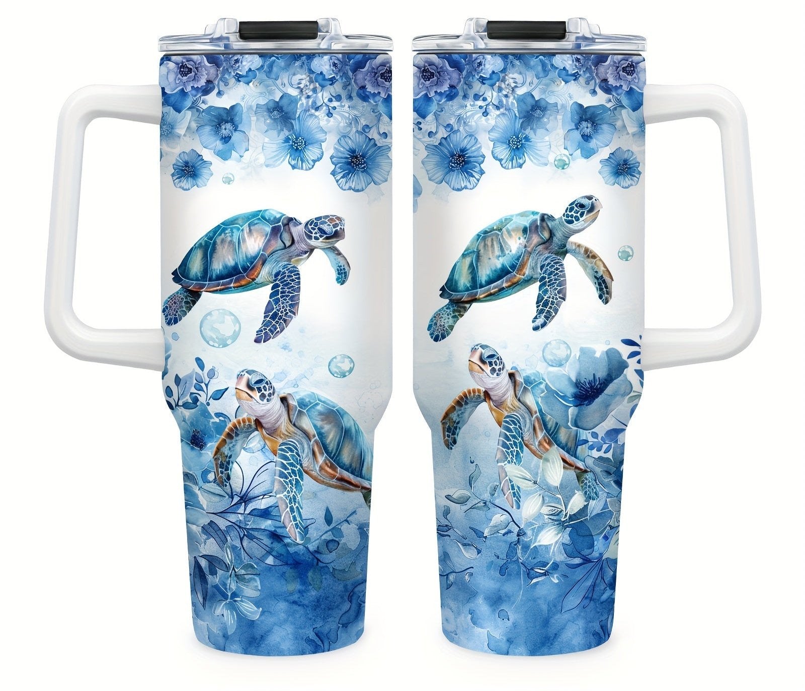 Sea turtle insulated tumbler blue and white.