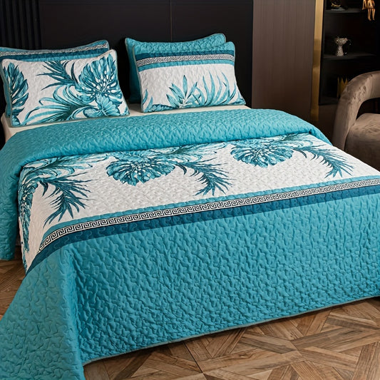 Tropical Teal Palm Print Reversible Bedspread Set from Beachtique