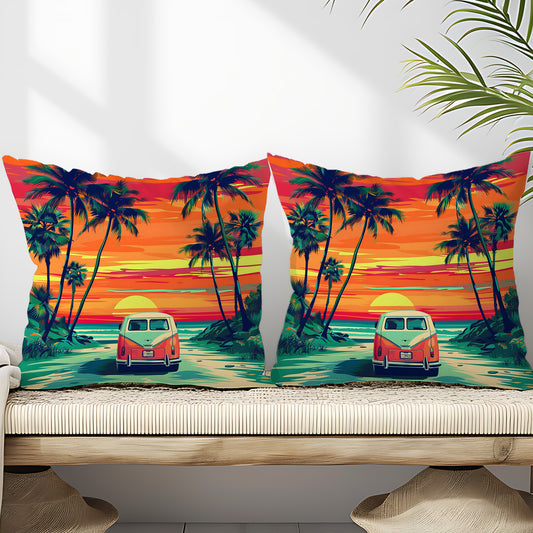 Tropical VW Beach Sunset Scenery Pillow Covers Set of 2 from Beachtique