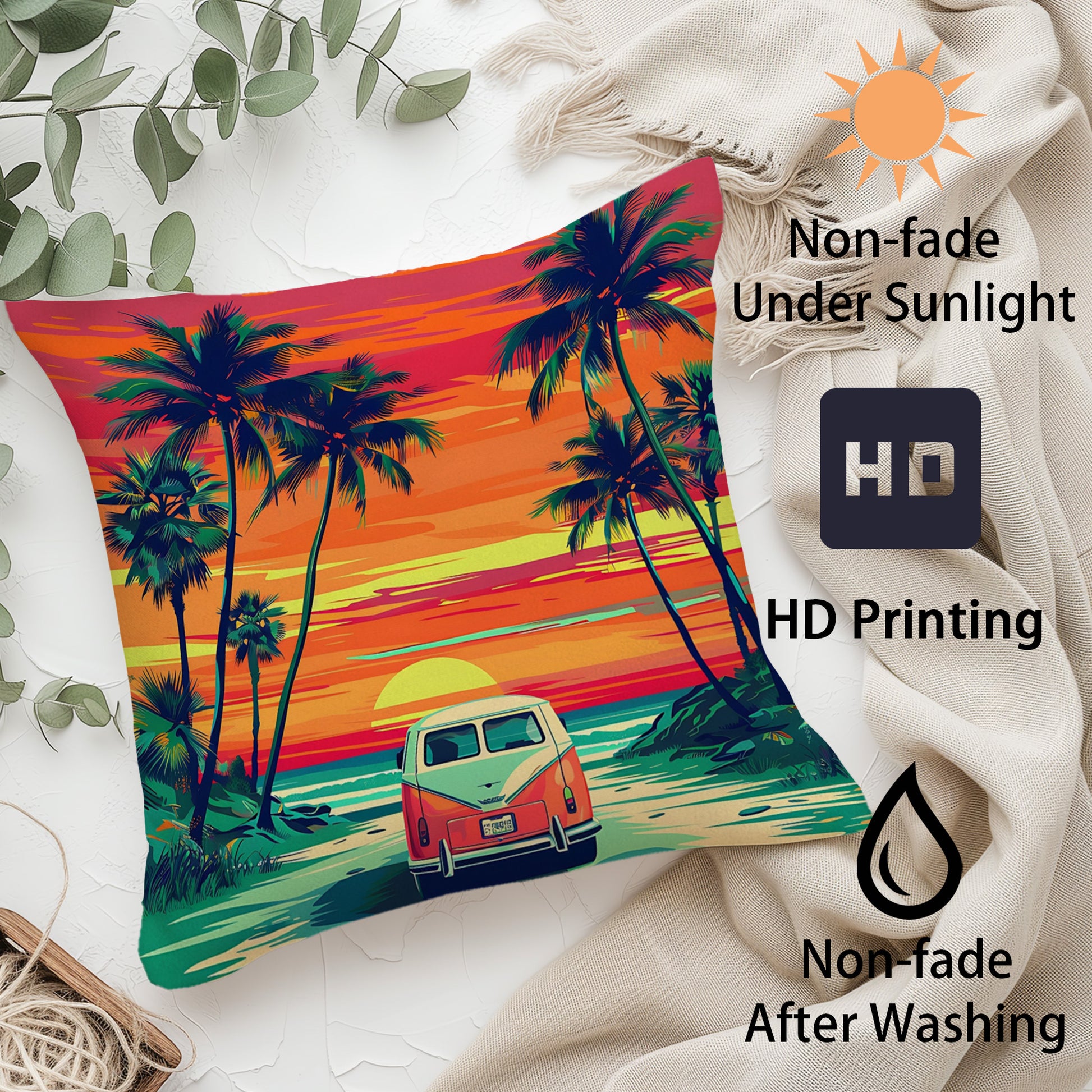 Tropical VW Beach Sunset Scenery Pillow Covers Set of 2 from Beachtique