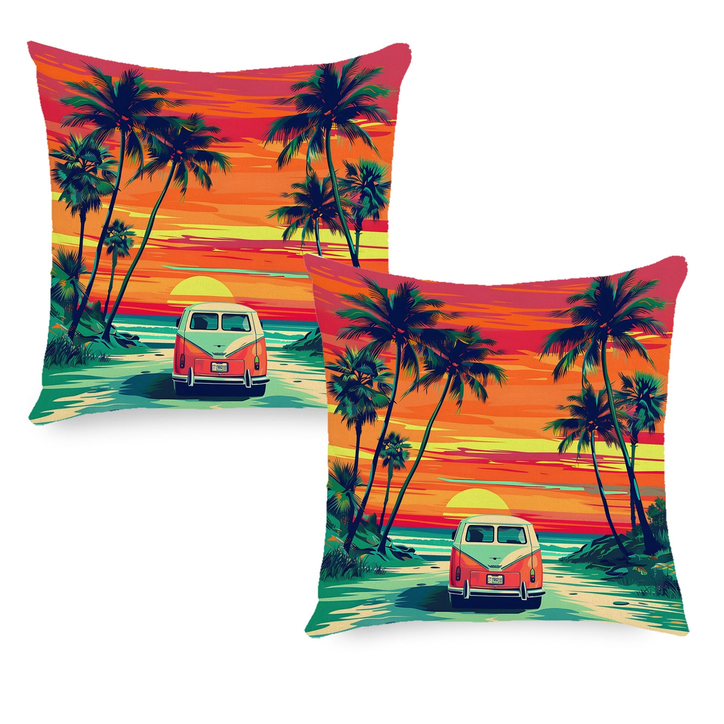 Tropical VW Beach Sunset Scenery Pillow Covers Set of 2 from Beachtique