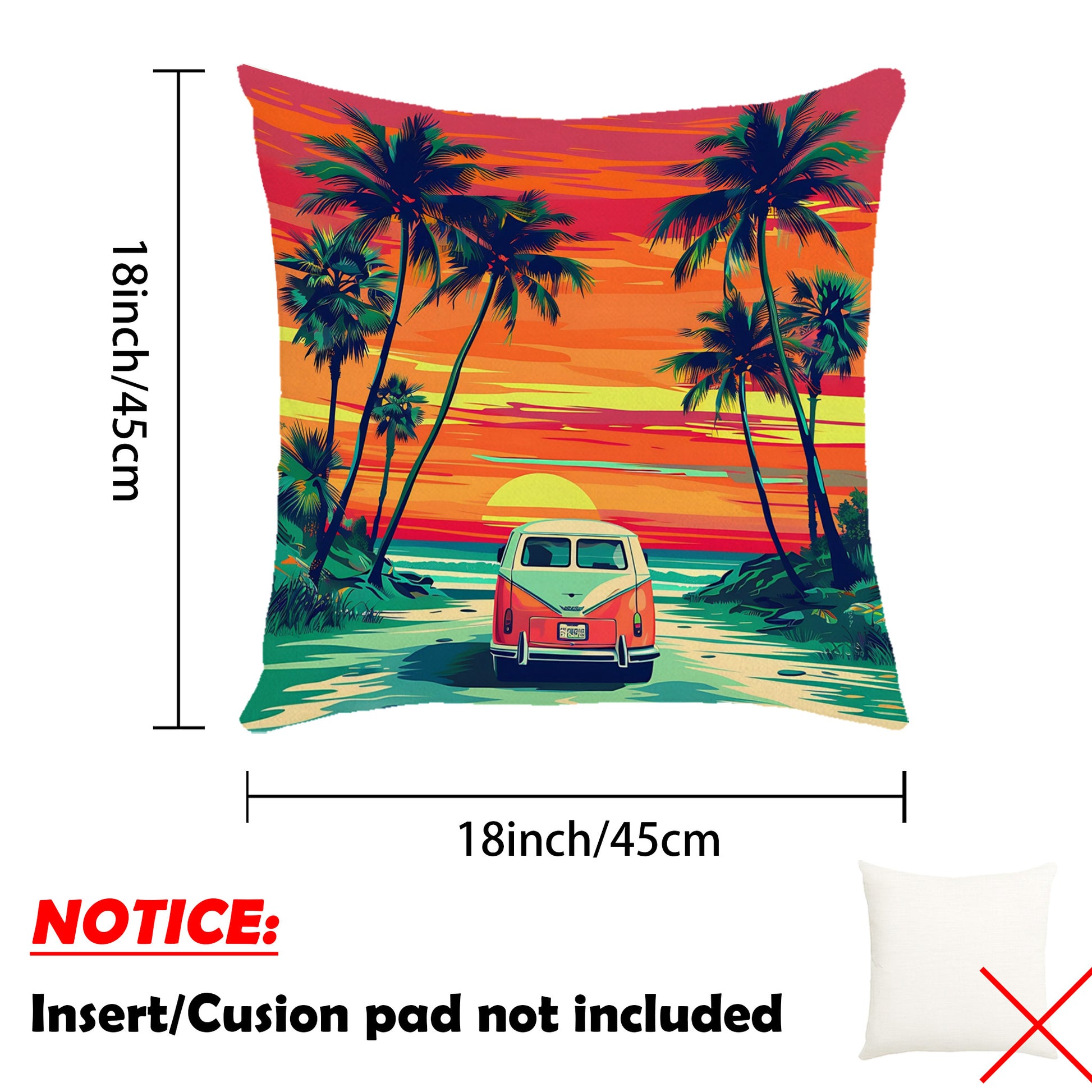 Tropical VW Beach Sunset Scenery Pillow Covers Set of 2 from Beachtique