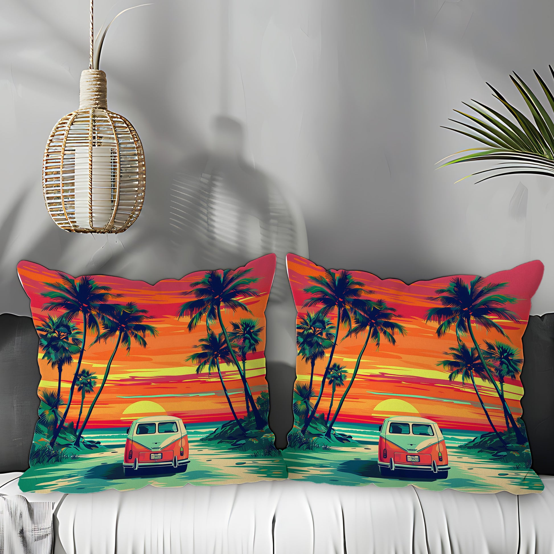 Tropical VW Beach Sunset Scenery Pillow Covers Set of 2 from Beachtique