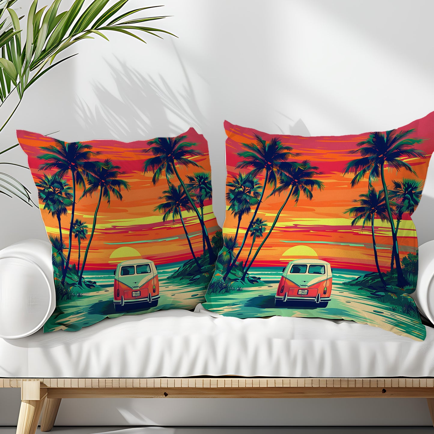 Tropical VW Beach Sunset Scenery Pillow Covers Set of 2 from Beachtique