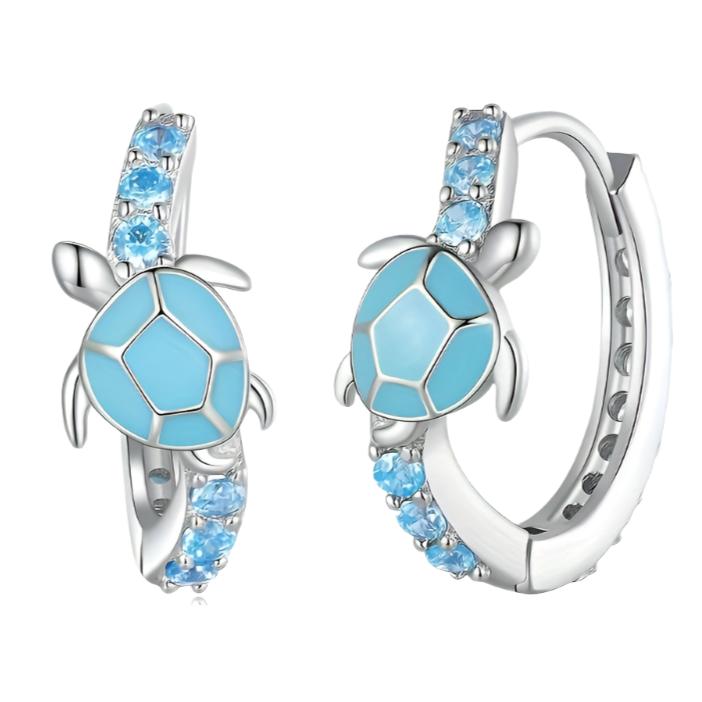 Turtle Design Blue Hoop Earrings