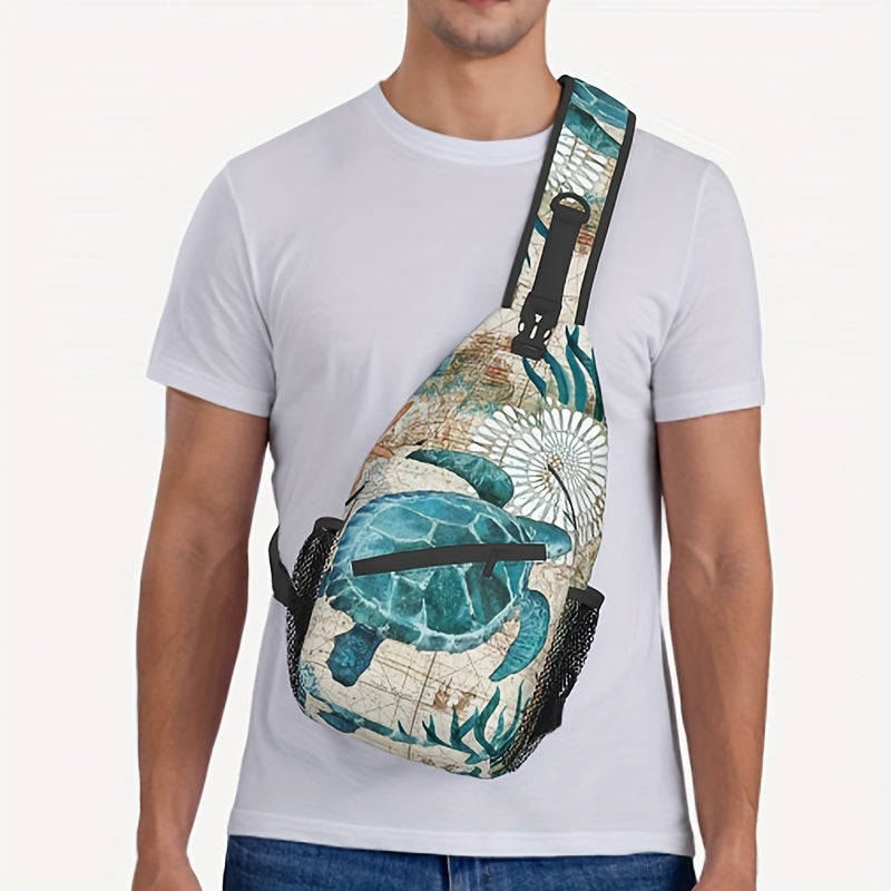 Turtle Pattern Crossbody Bag Beige and Teal 