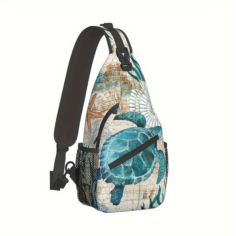 Turtle Crossbody Backpack Beige and Teal 